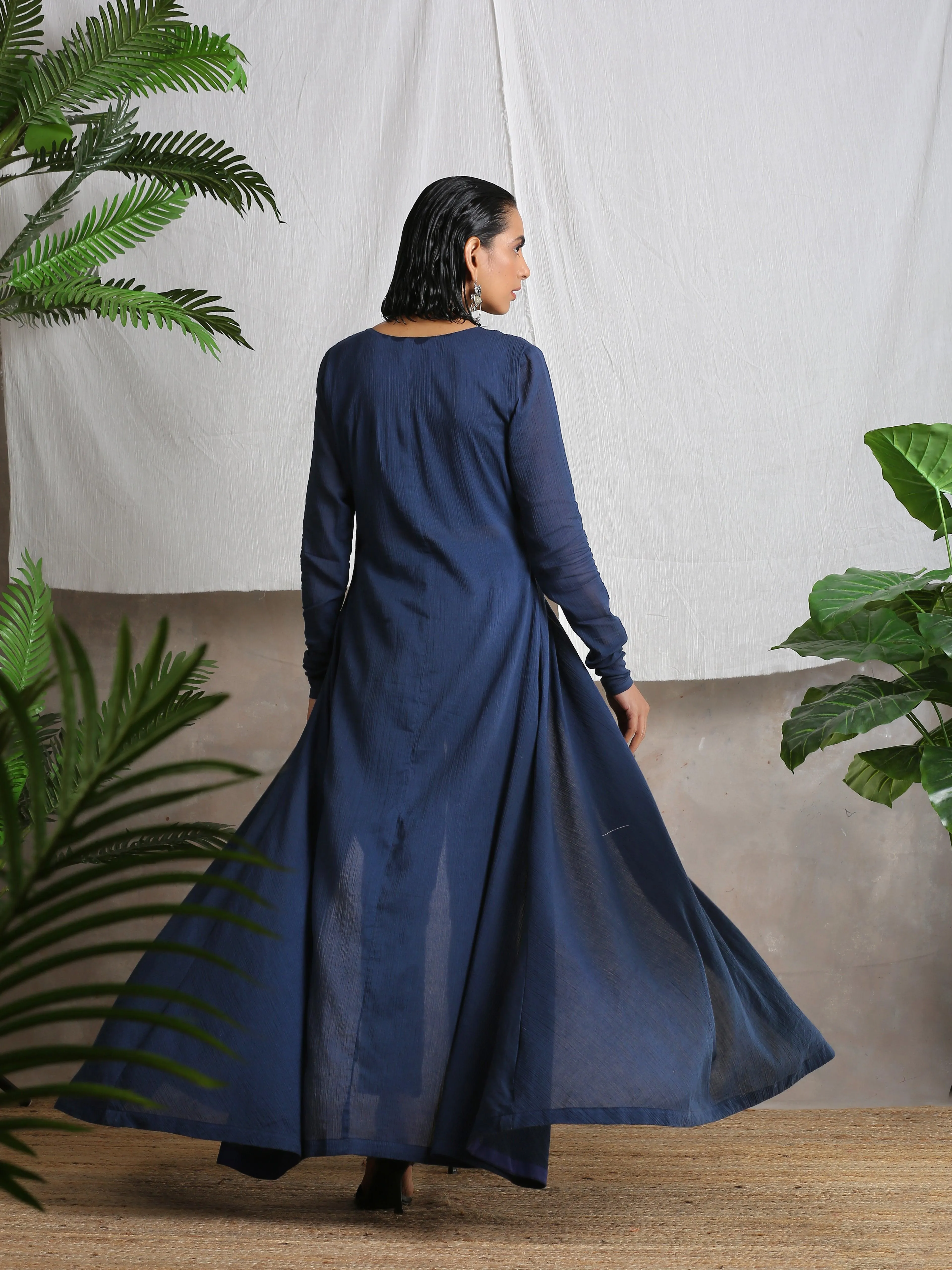 Navy Blue Crinkled Kurta