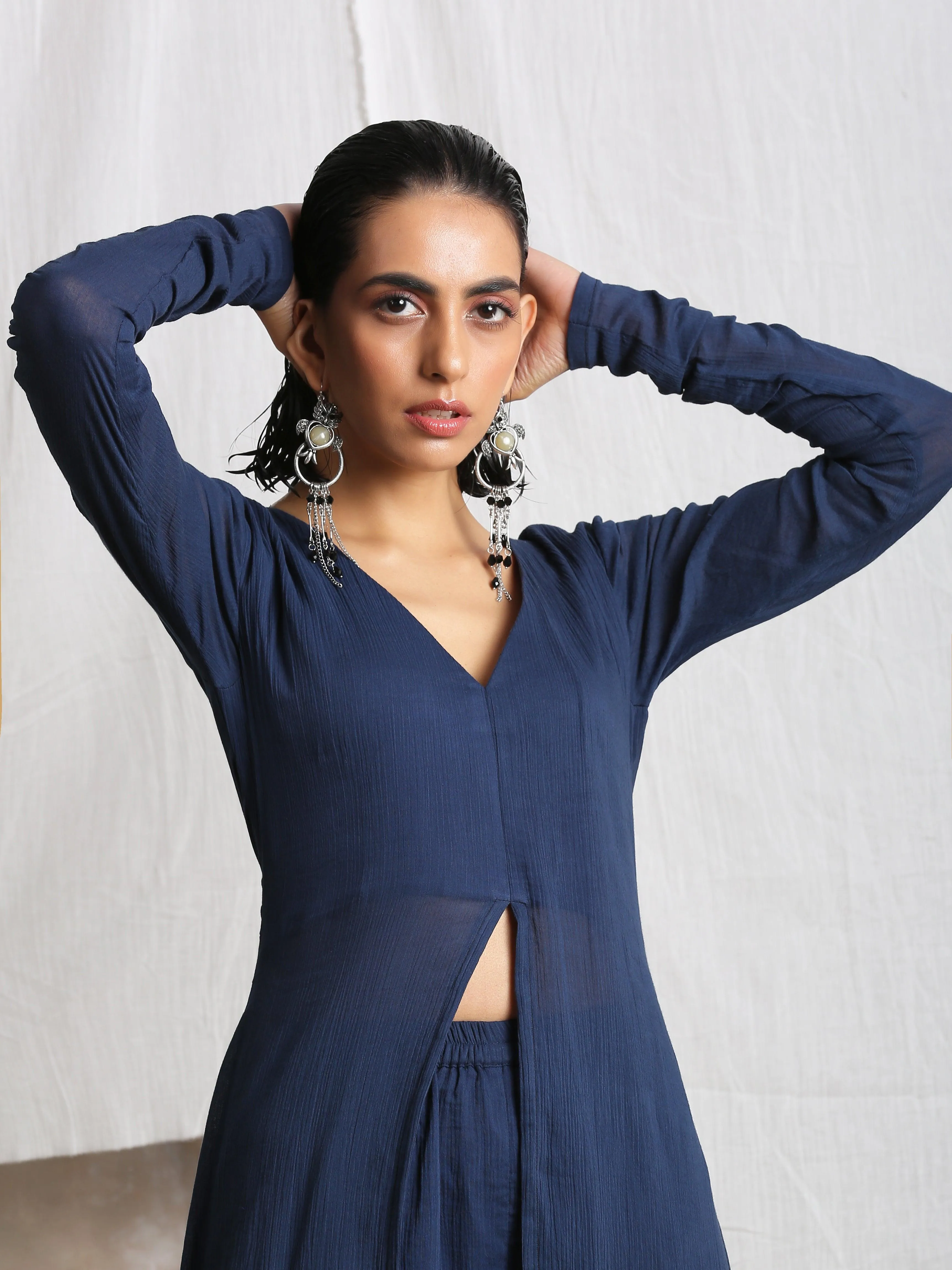 Navy Blue Crinkled Kurta