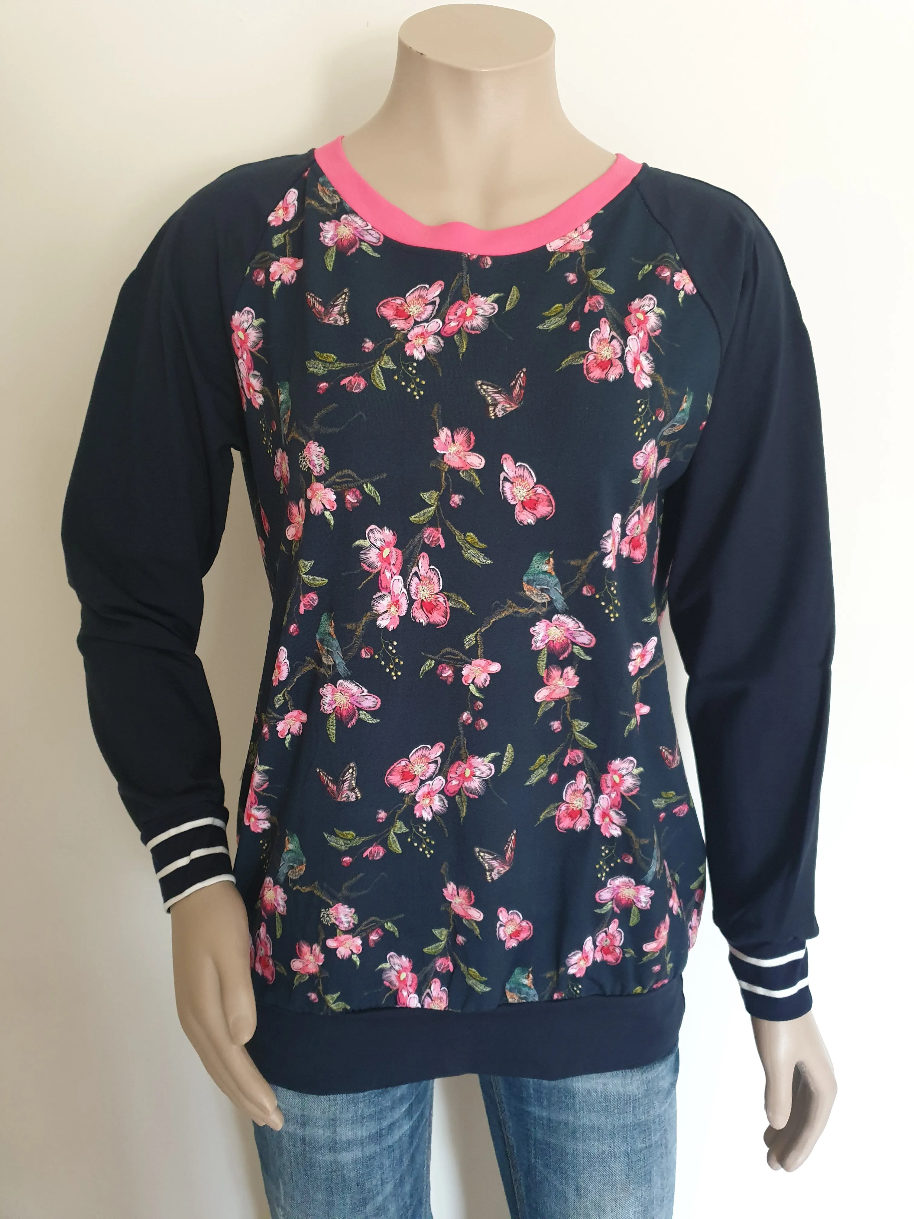 Navy Floral Bird Top