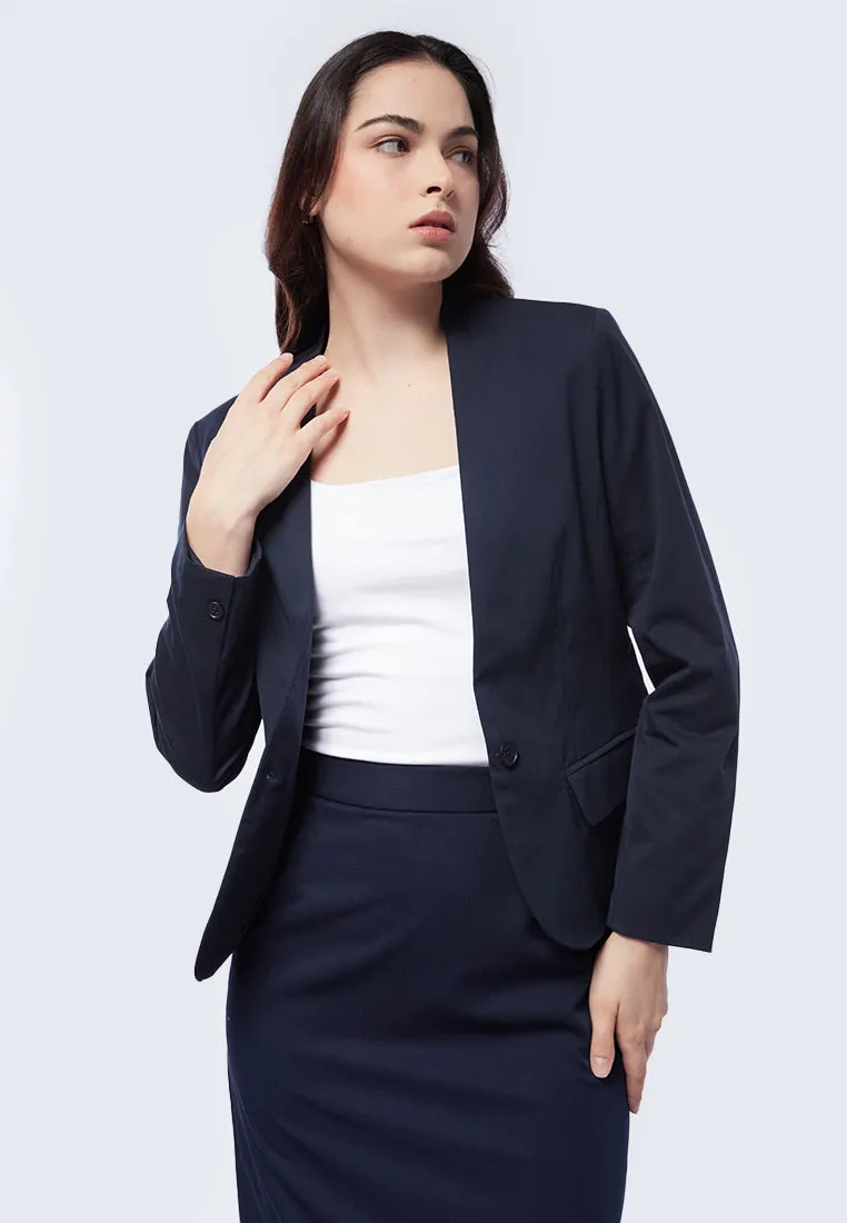 Non Lapel Basic Fitted Blazer