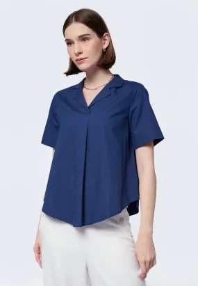 Notch Collar Short Sleeve Blouse