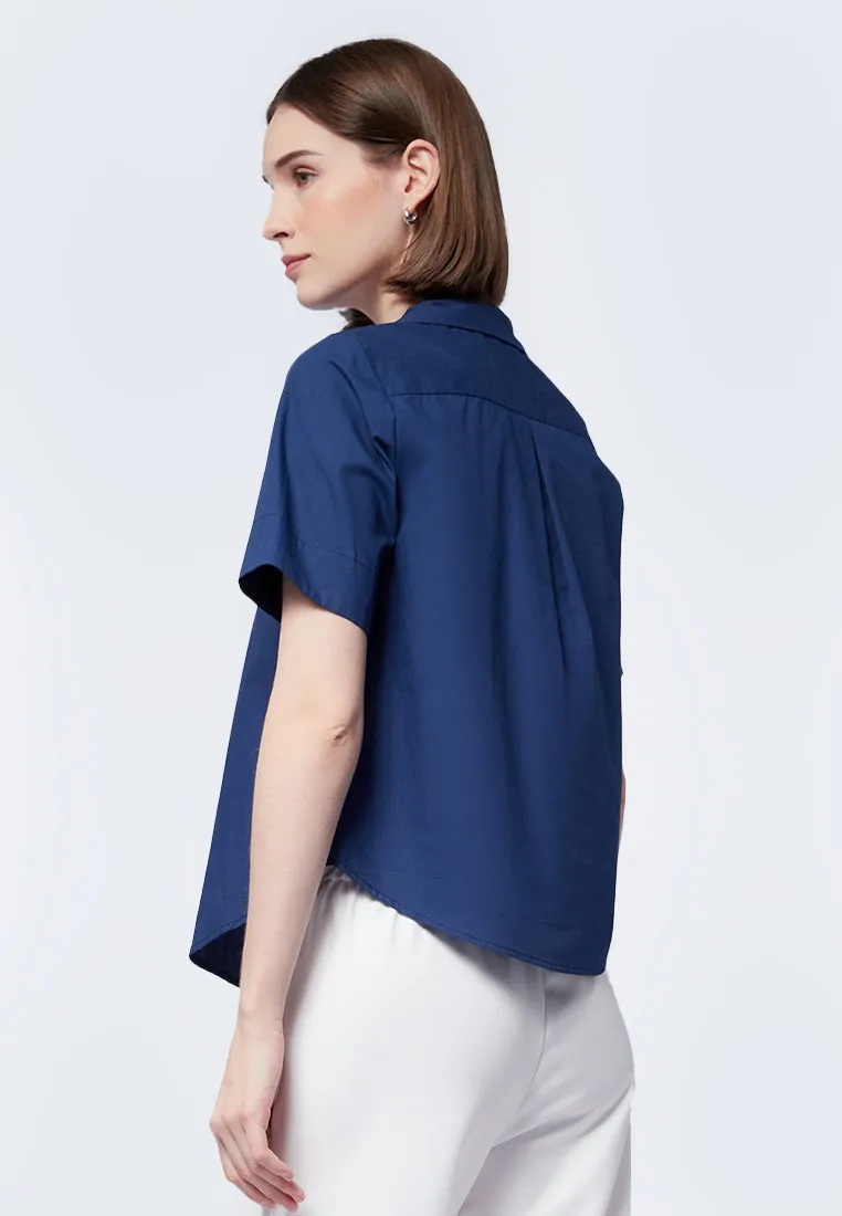 Notch Collar Short Sleeve Blouse