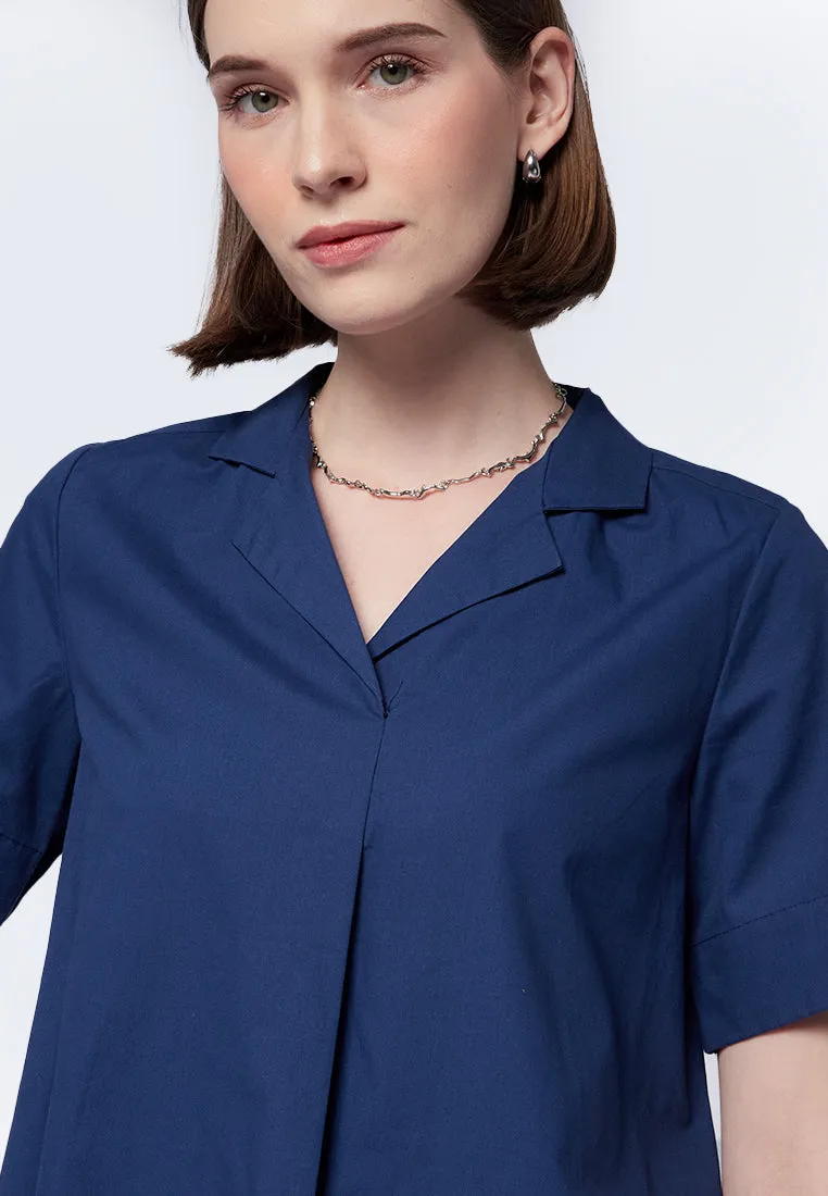 Notch Collar Short Sleeve Blouse