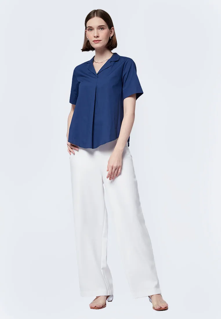 Notch Collar Short Sleeve Blouse