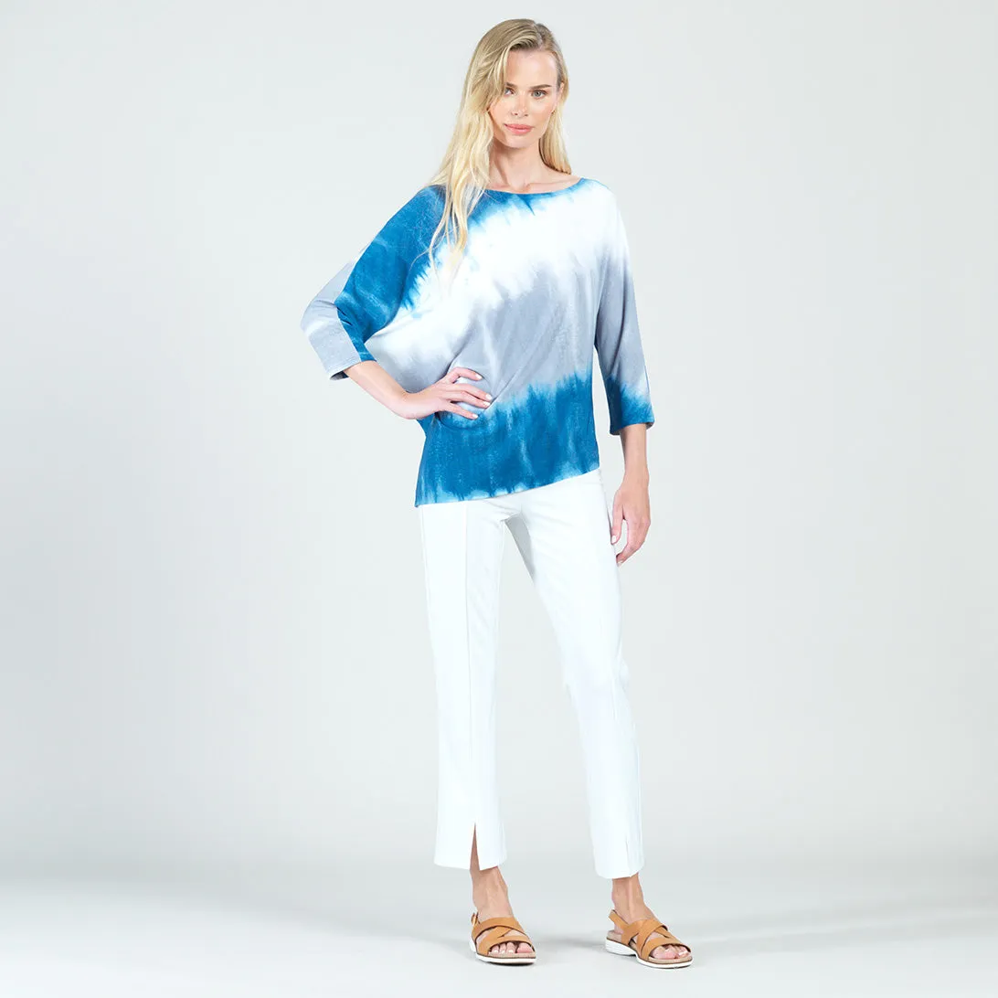 Ombre Print Half & Half Sleeve Top - Blue/White - Final Sale!