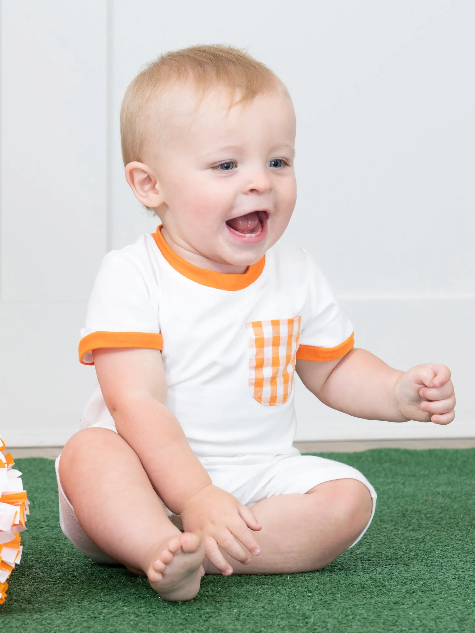 Orange & White Gingham Romper