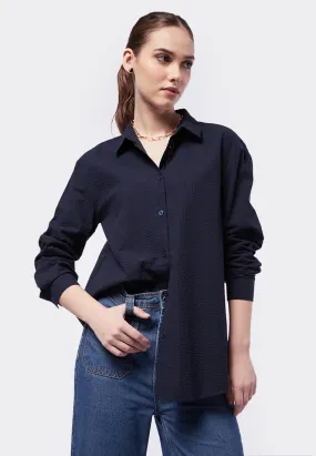 Oversized Seersucker Long Sleeve Blouse