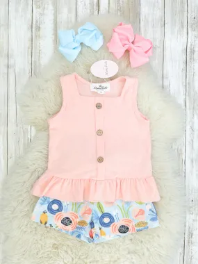 Peach Ruffle Tank & Floral Shorts Outfit