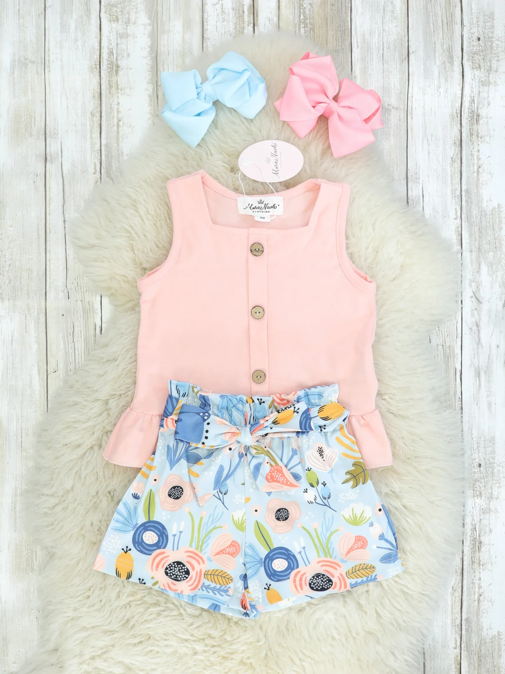 Peach Ruffle Tank & Floral Shorts Outfit