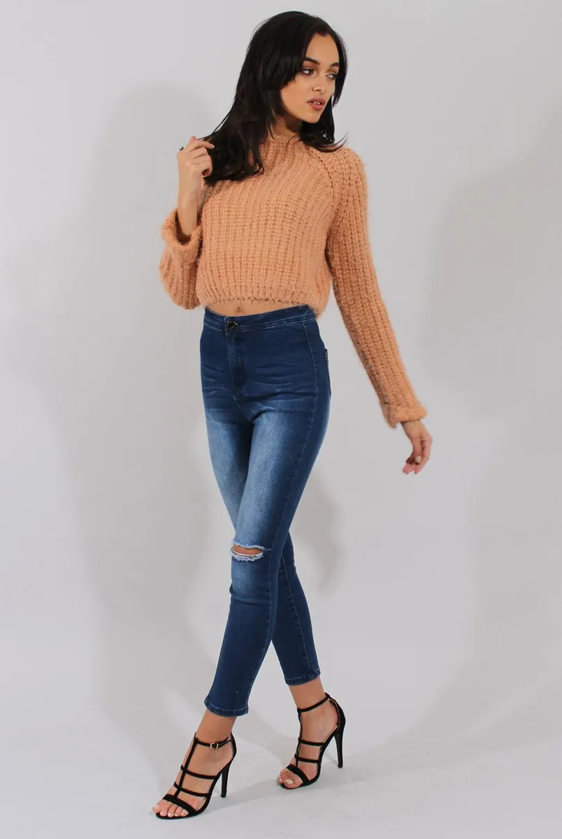 Pink Split Back Cropped Fluffy Jumper - Laura