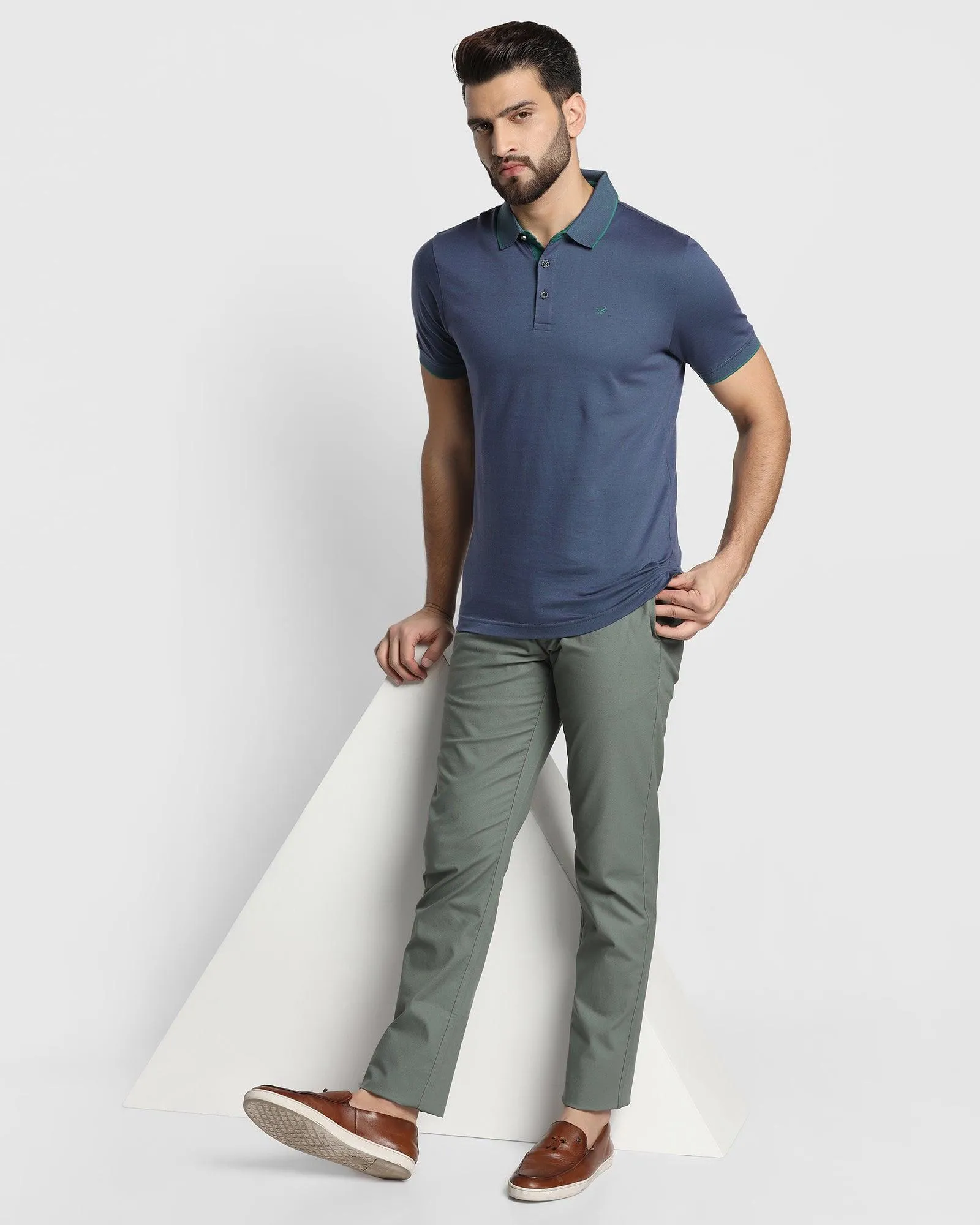 Polo Mid Blue Solid T-Shirt - Tone