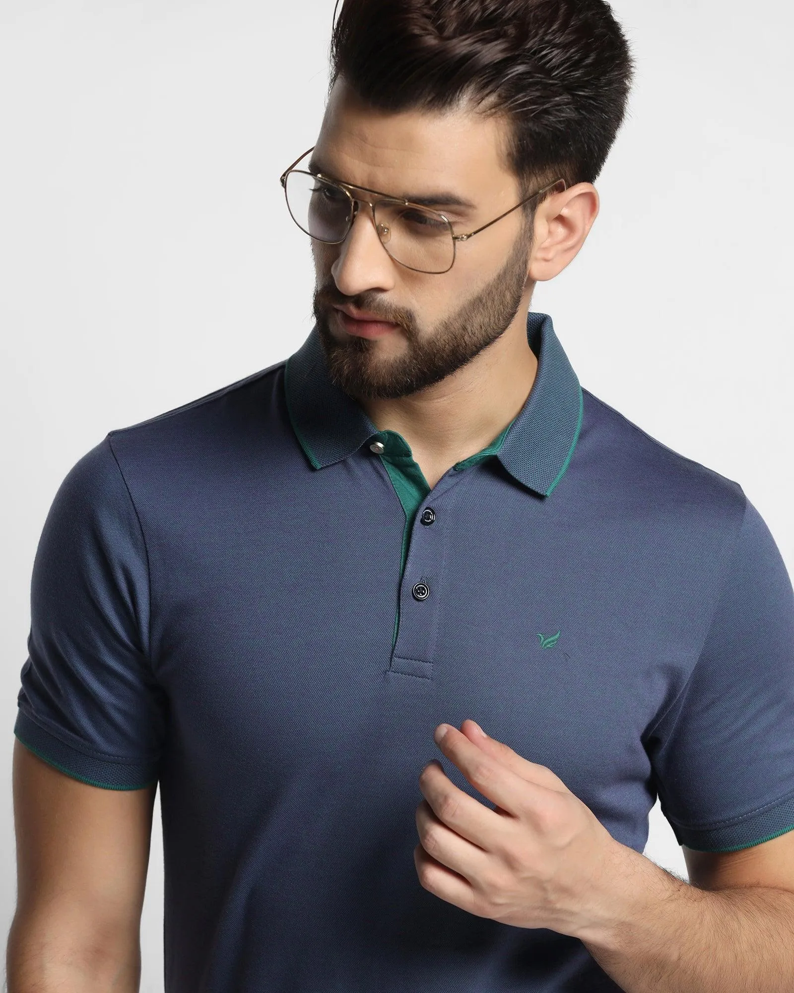 Polo Mid Blue Solid T-Shirt - Tone