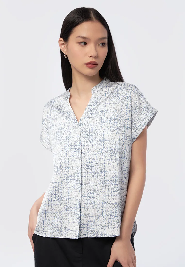 Printed Short Sleeve V-Neck Blouse