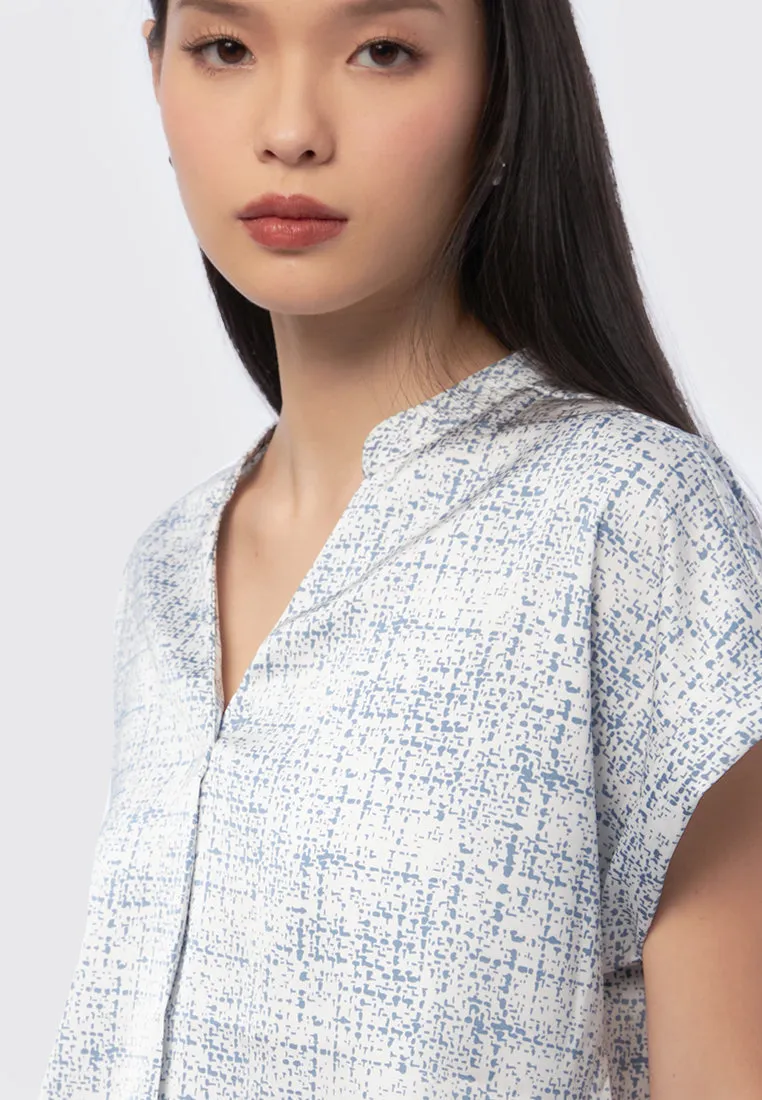 Printed Short Sleeve V-Neck Blouse