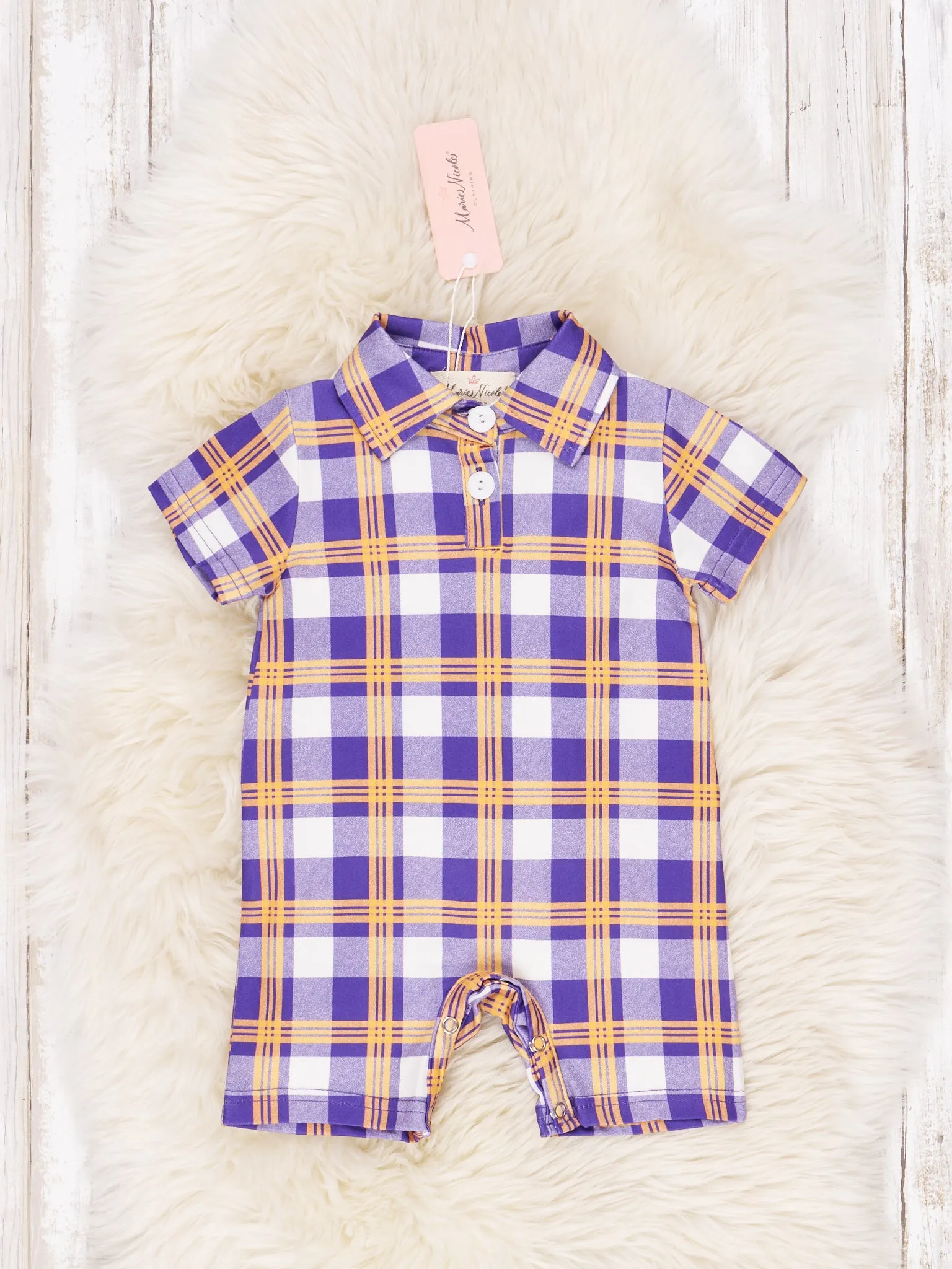 Purple & Gold Plaid Polo Romper