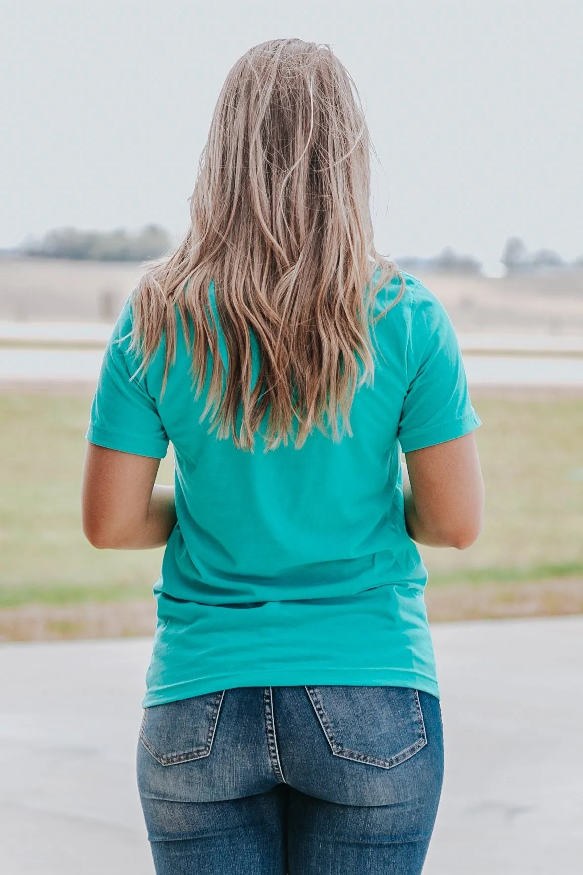 "Light of the World' Graphic Short Sleeve Top in Turquoise