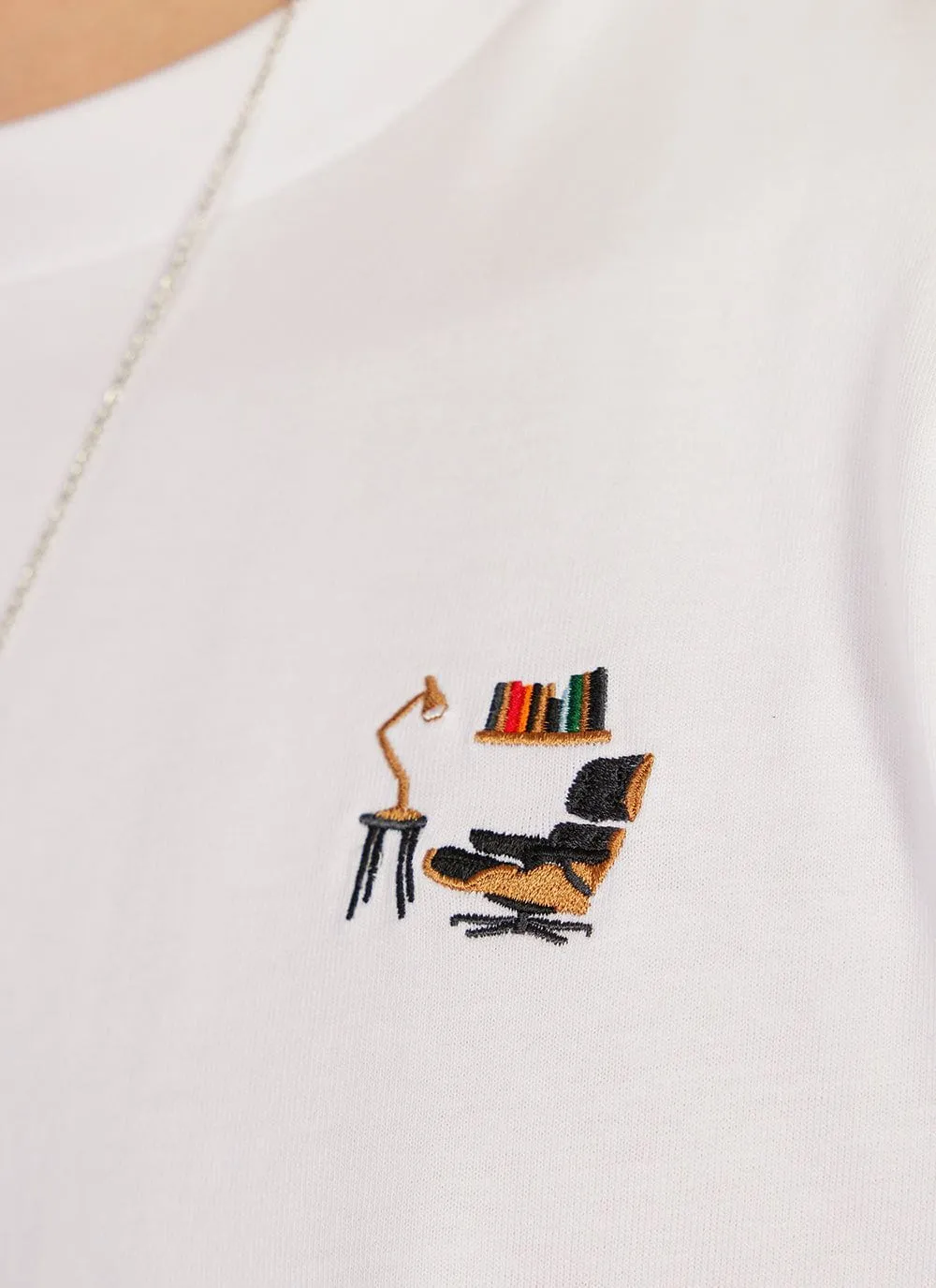 Reading Chair Auxiliary T Shirt | Embroidered Organic Cotton | White