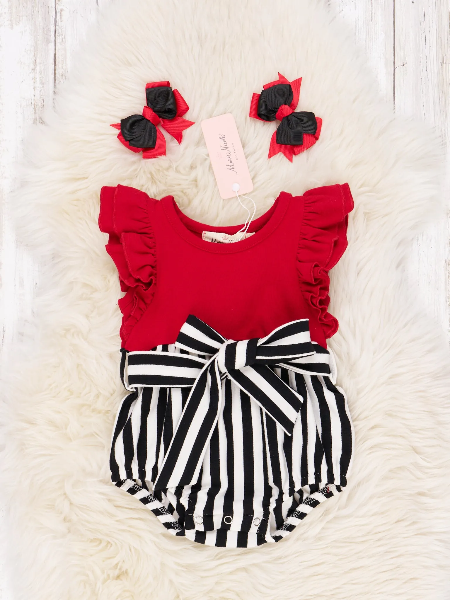 Red & Black Striped Ruffle Romper