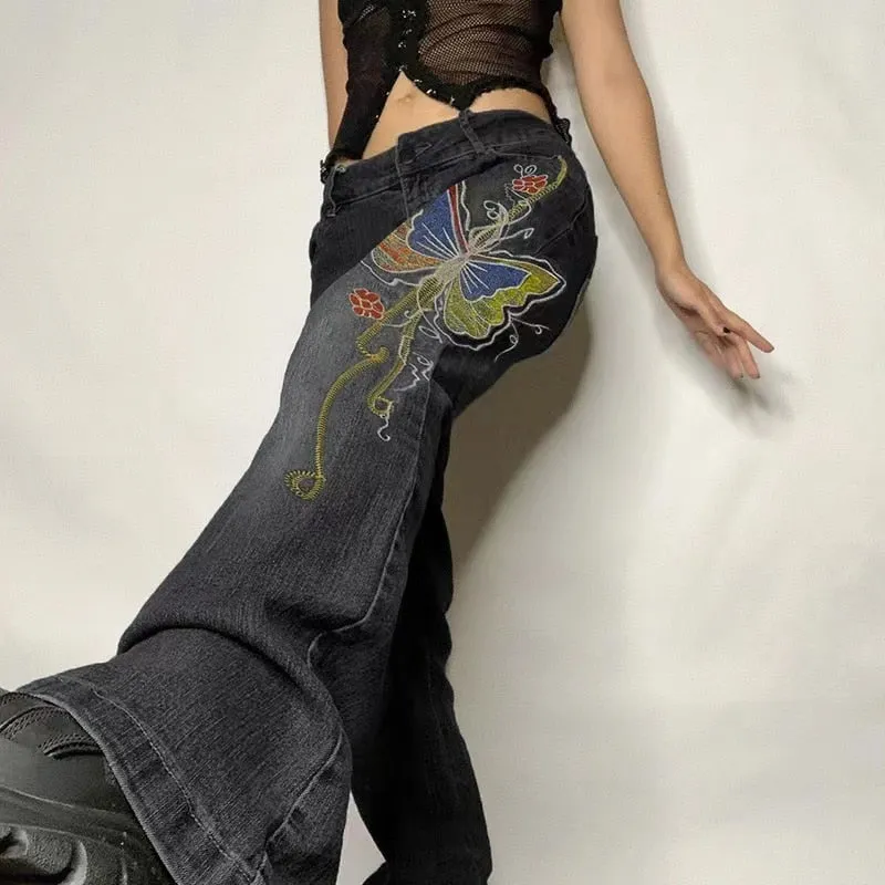 Retro Butterfly Print Jeans