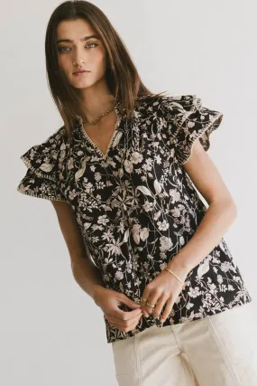 Rikki Printed Blouse in Black