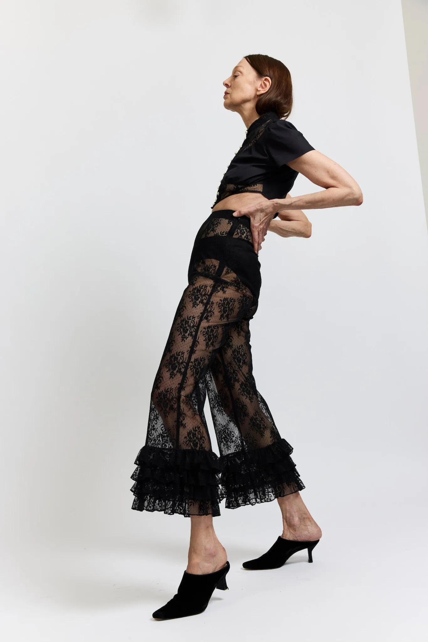 Ruffle Pant in Black Lace