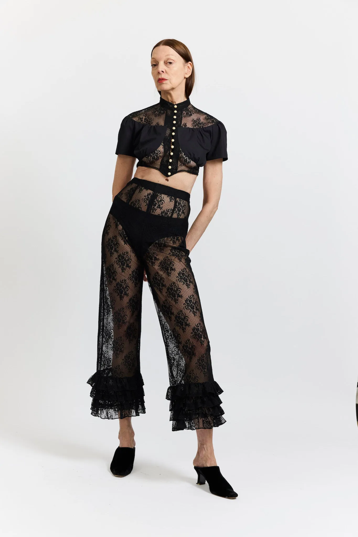 Ruffle Pant in Black Lace