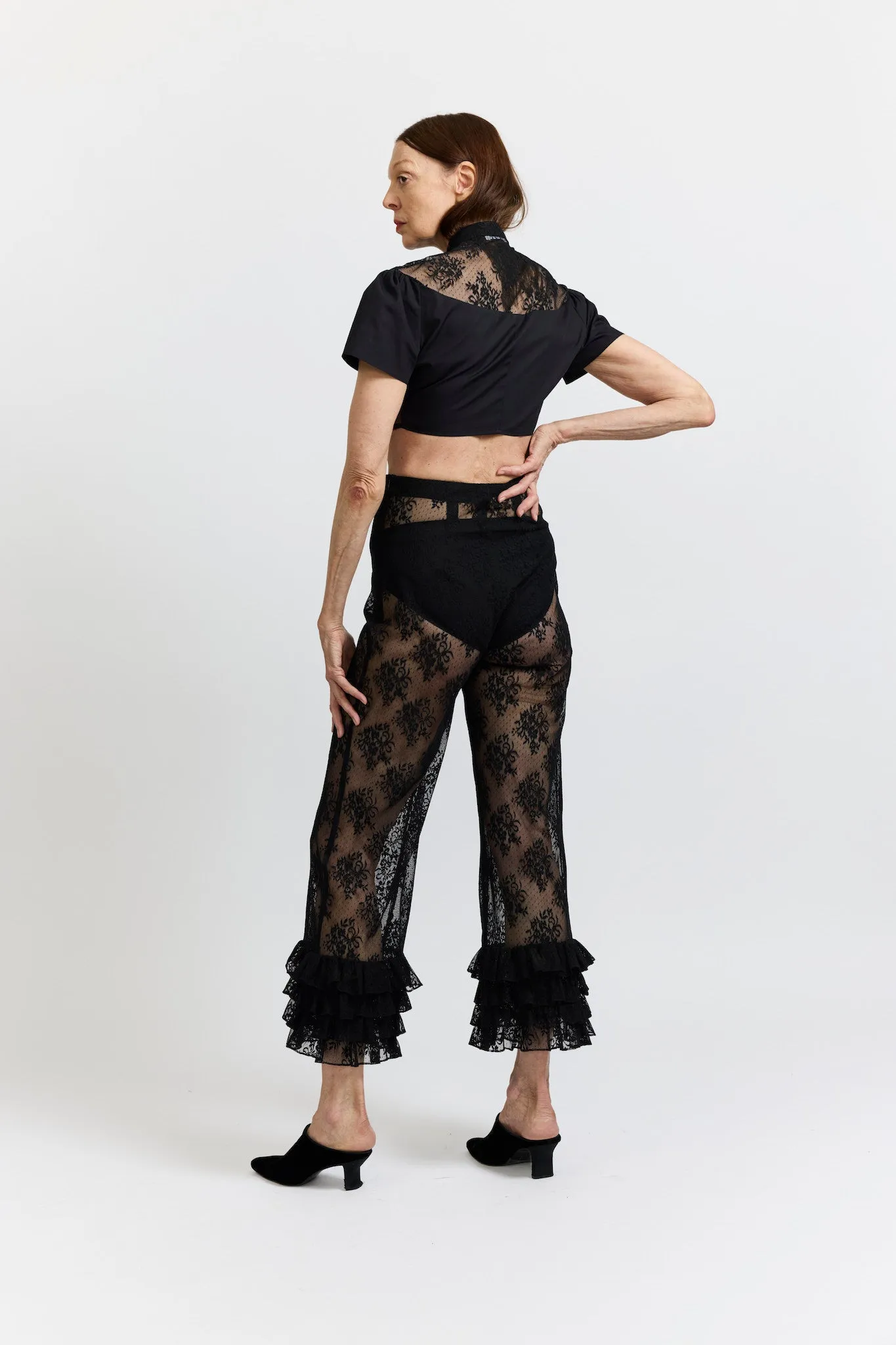 Ruffle Pant in Black Lace