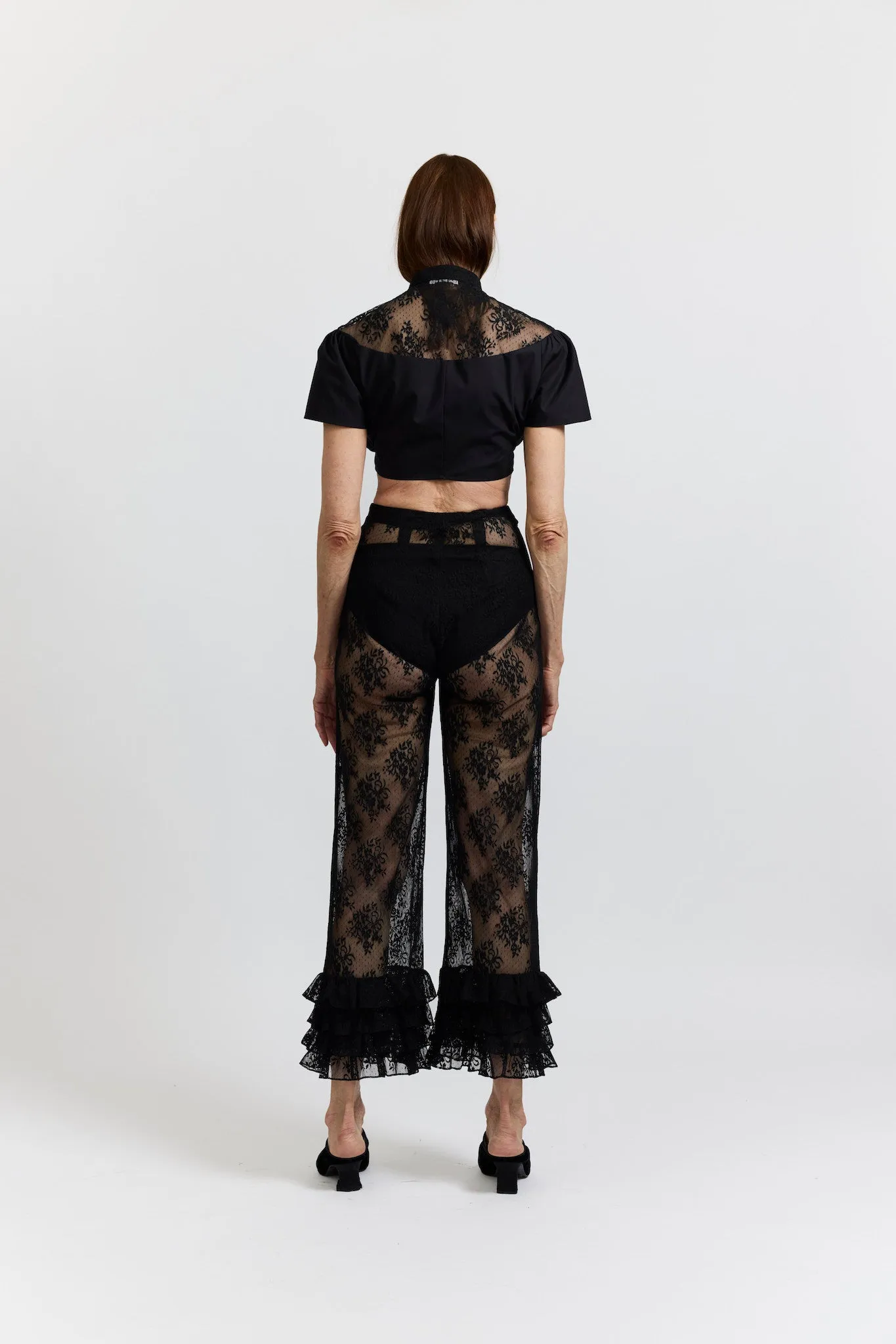 Ruffle Pant in Black Lace