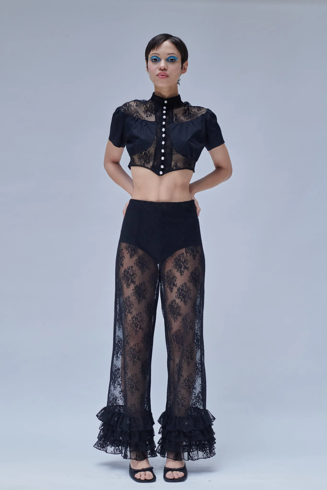 Ruffle Pant in Black Lace