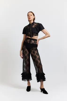 Ruffle Pant in Black Lace