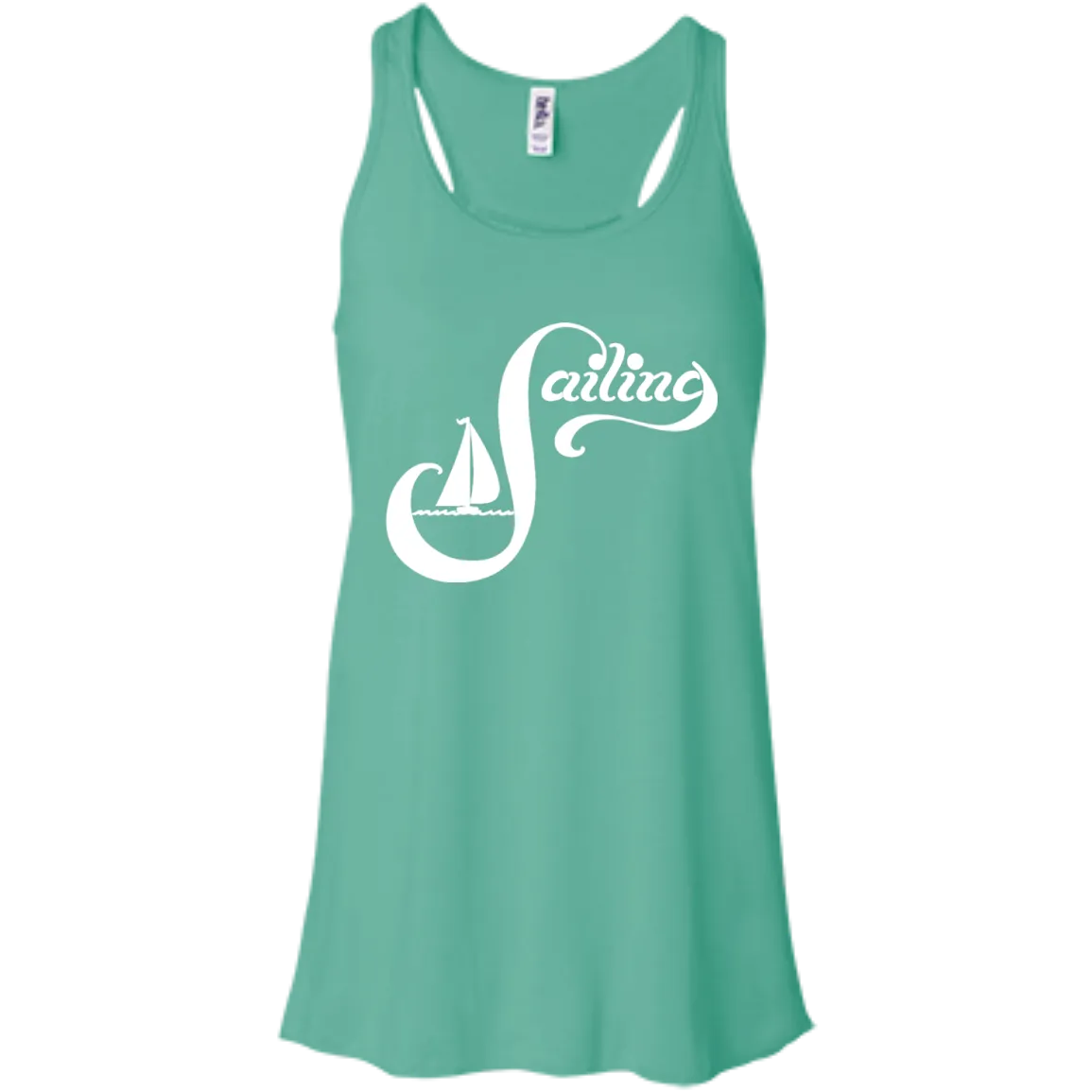 Sailing White on Bella Canvas Flowy Racerback Tank