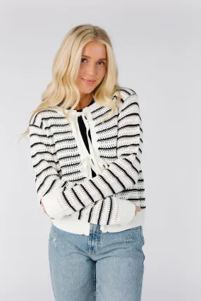 Saltwater Striped Crochet Tie Front Cardigan