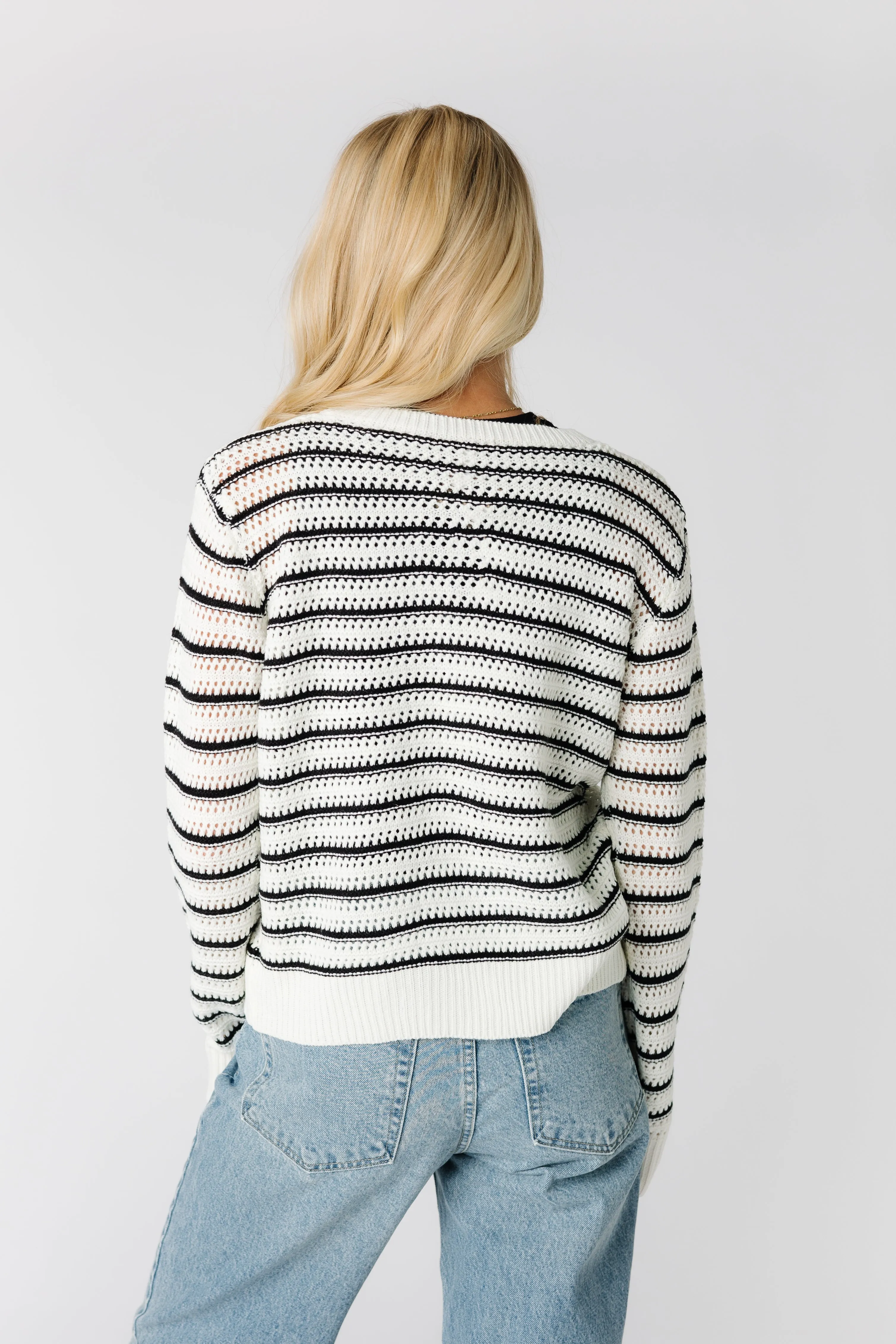 Saltwater Striped Crochet Tie Front Cardigan