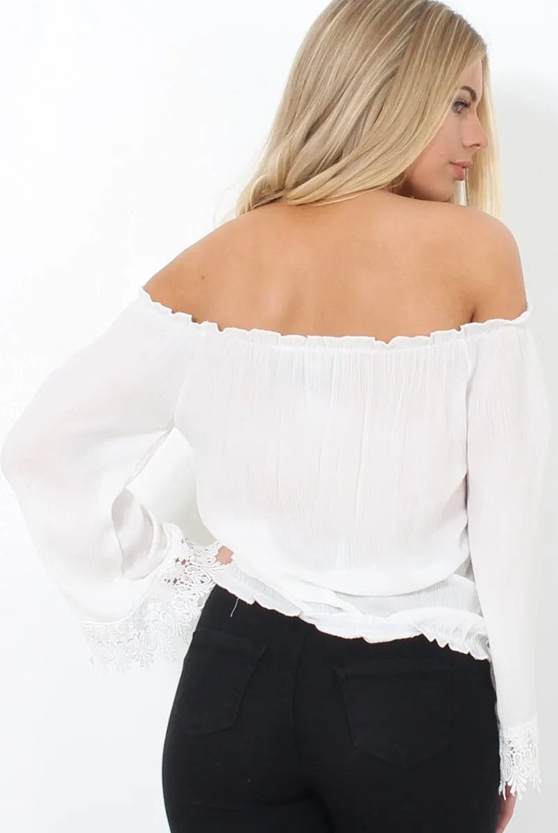 Shannon White Lace Ruffle Crop Top