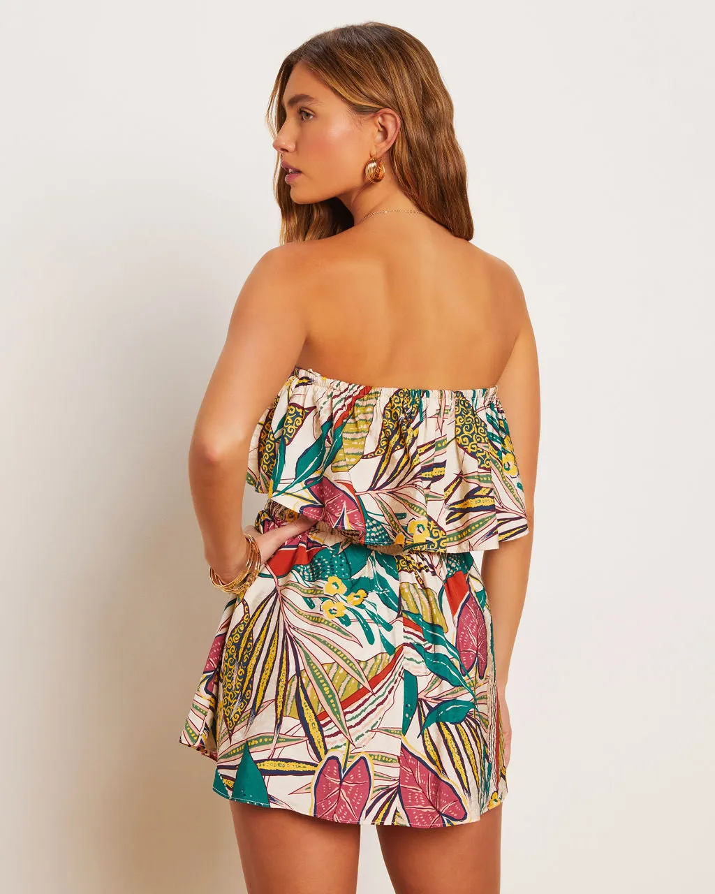 Sherry Tropical Strapless Smocked Romper