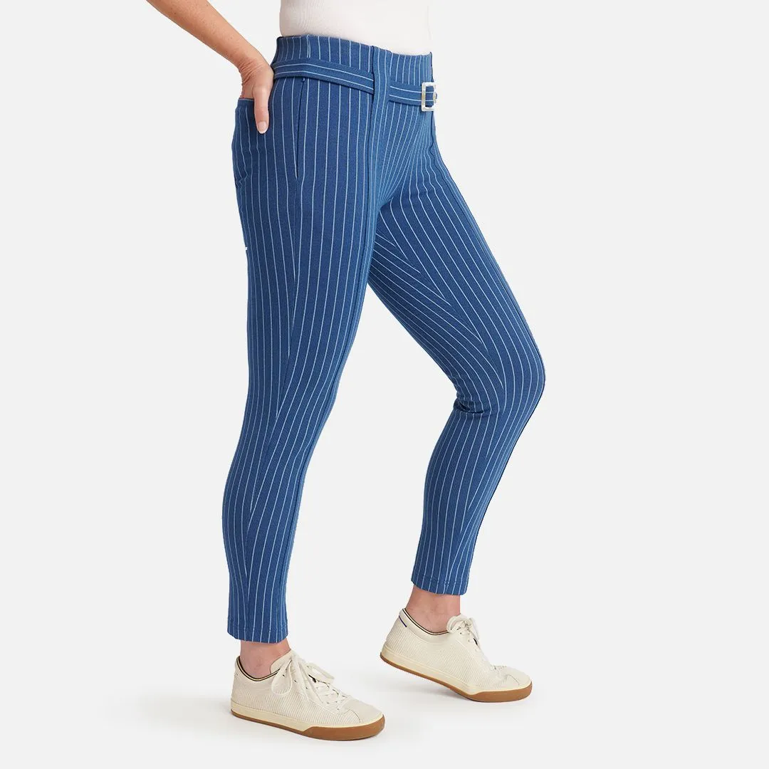 Skinny-Leg | High-Waist Dress Pant Yoga Pants (Aegean Pinstripe)