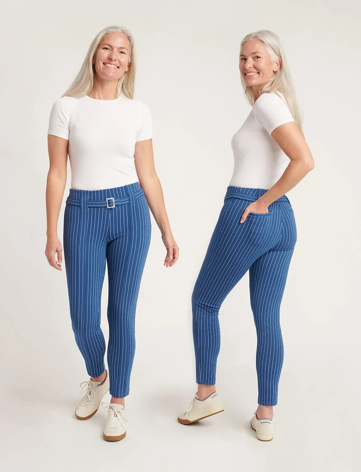 Skinny-Leg | High-Waist Dress Pant Yoga Pants (Aegean Pinstripe)