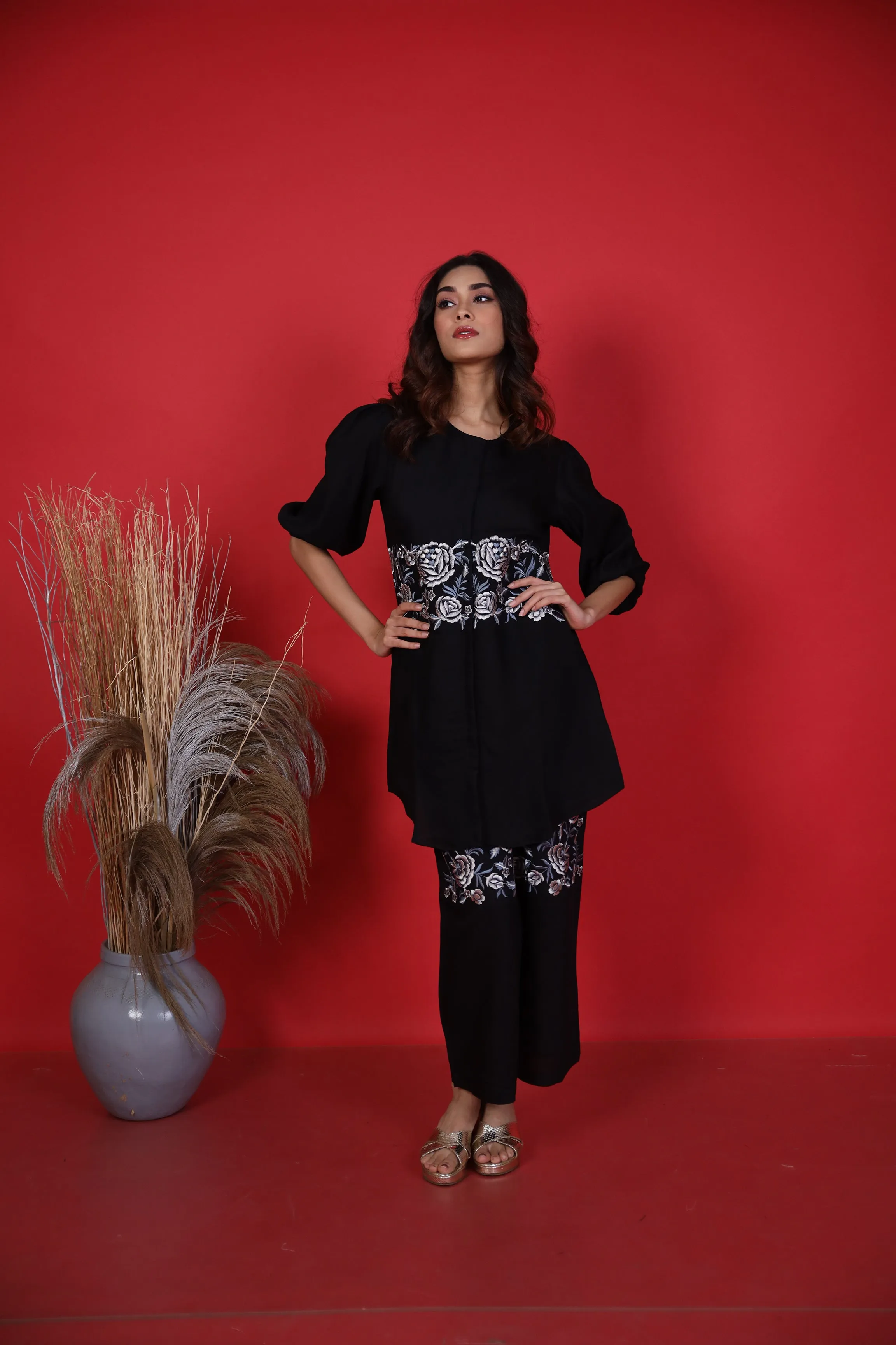 Sophia Black Embroidered Co-ord Set