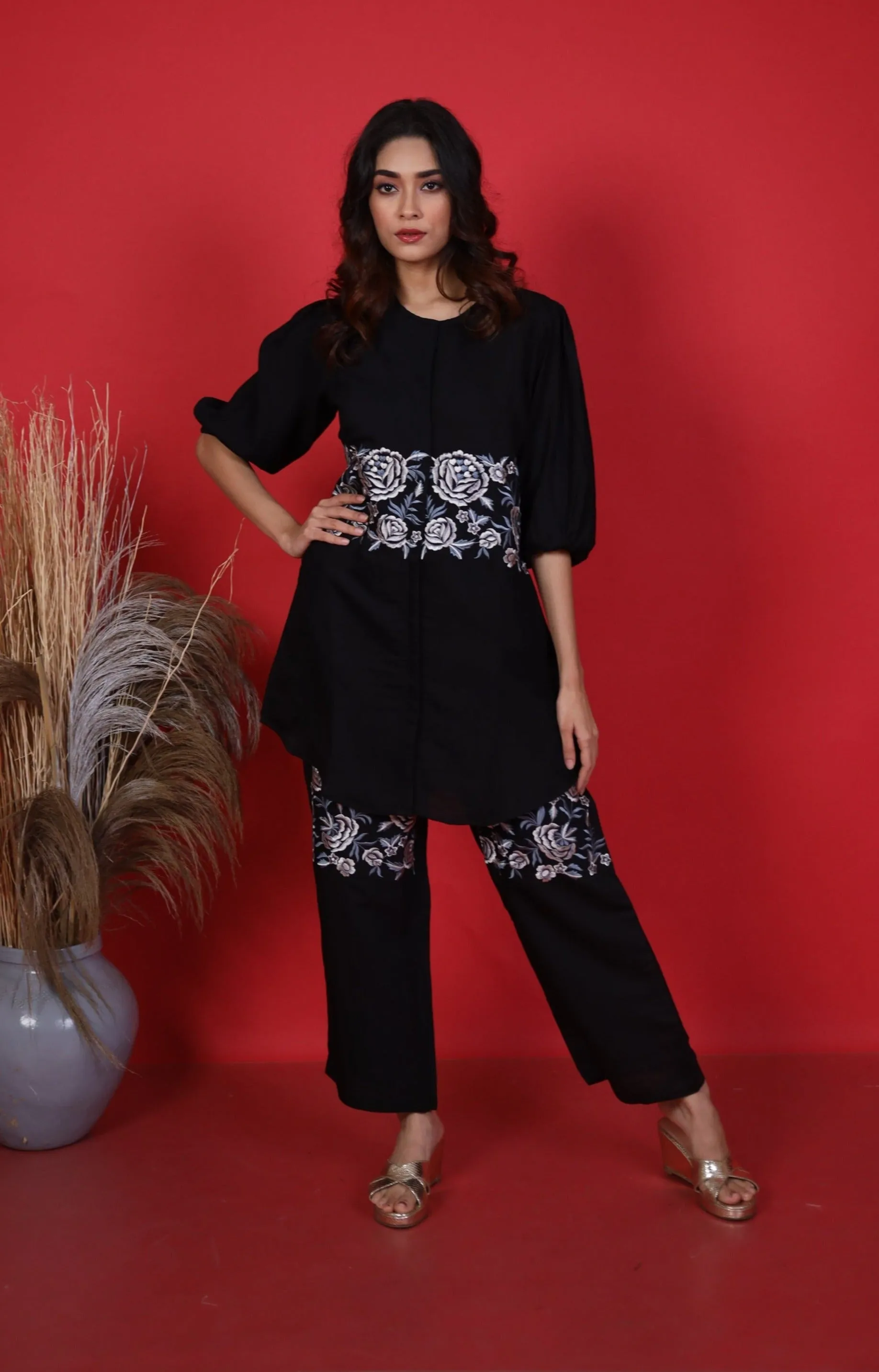 Sophia Black Embroidered Co-ord Set