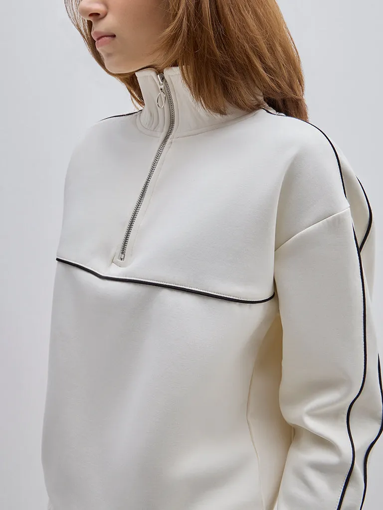 Studiofit Off-White Seam-Detailed Sweatshirt