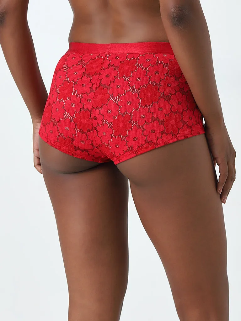 Superstar Red Floral Lace Design Cotton Full Brief