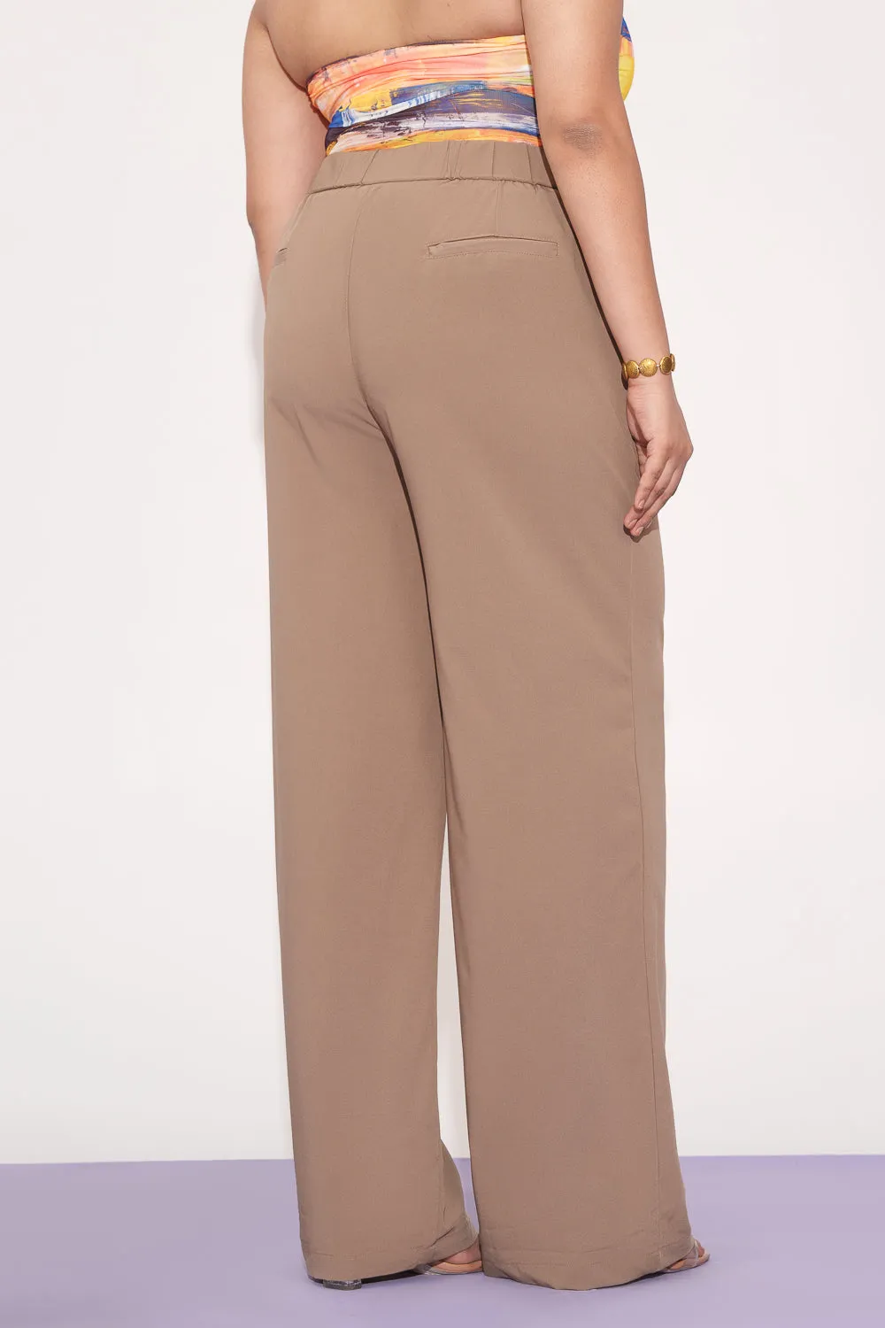 Tan Pleated Waistband Curve Korean Pants