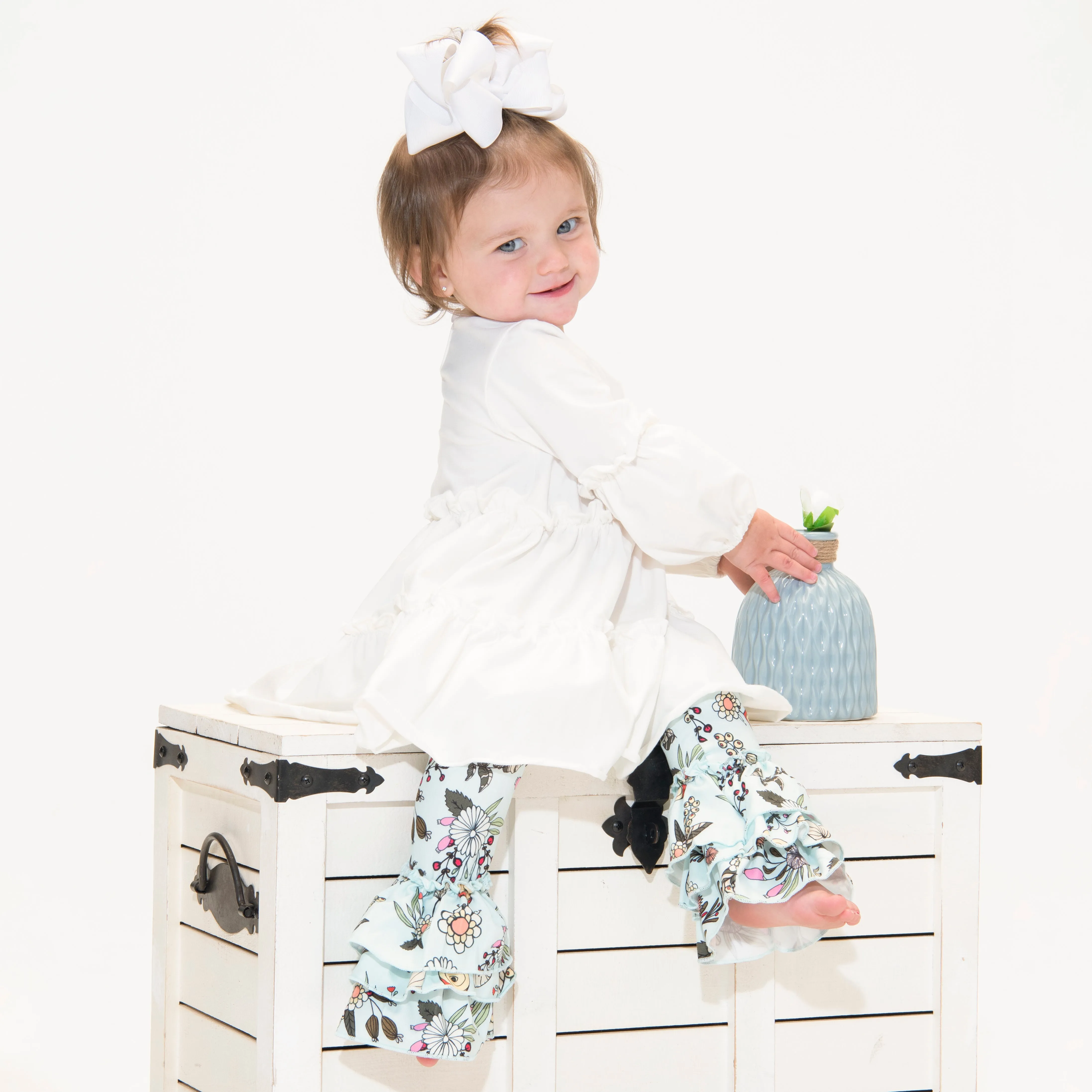 Tulip Ruffle Leggings - Fall Baby BLUE Floral