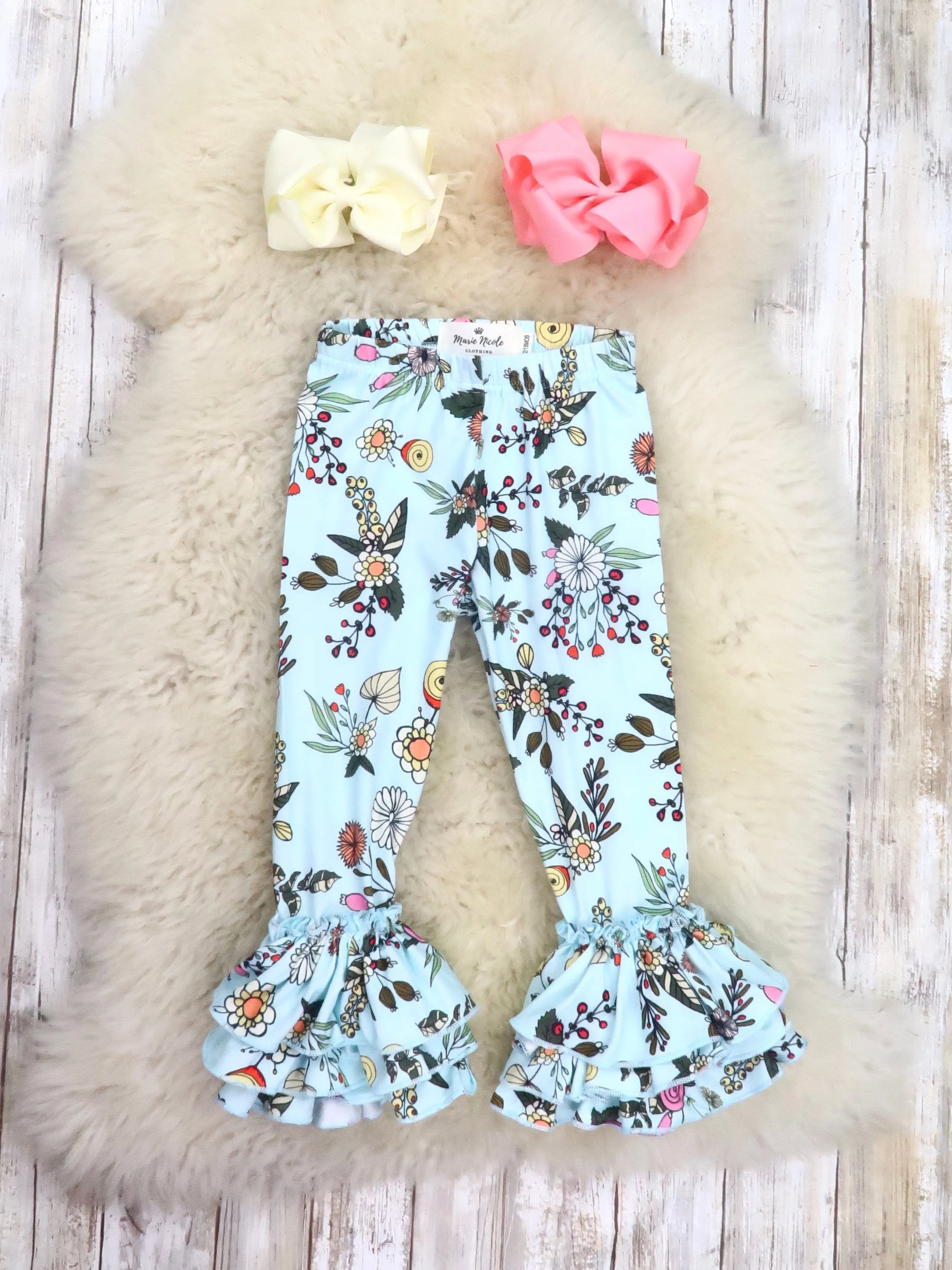 Tulip Ruffle Leggings - Fall Baby BLUE Floral