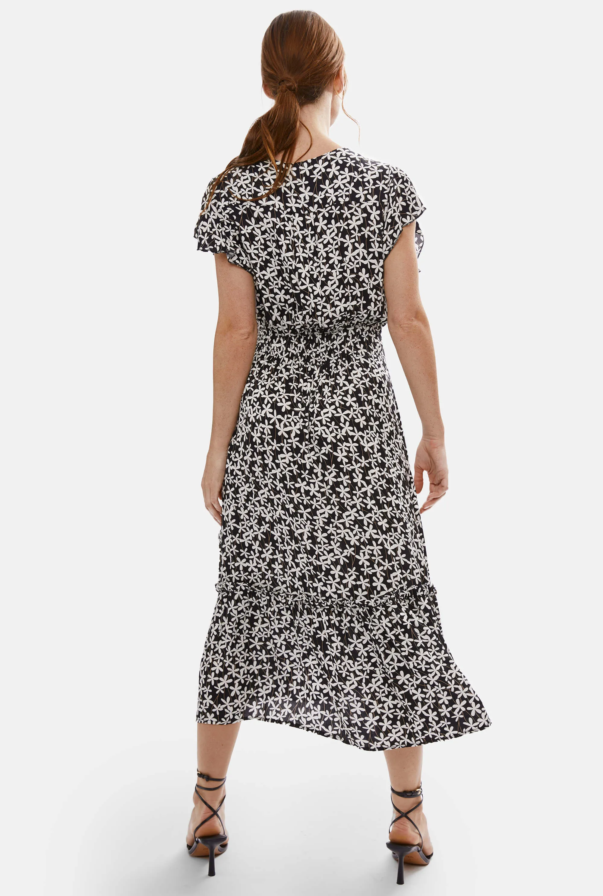 V-neck Ruffle Sleeve Midi Dress