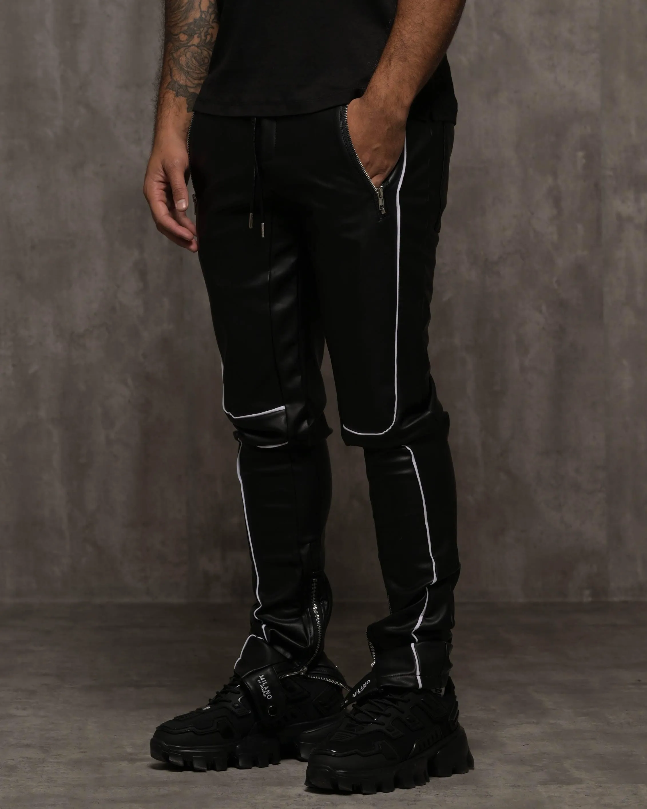 Vegan Leather Panel Pants