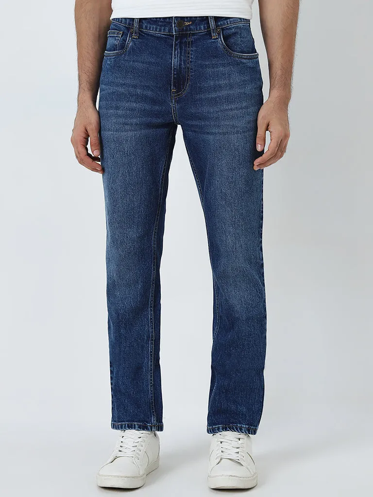 WES Casuals Blue Washed Slim - Fit Mid - Rise Jeans