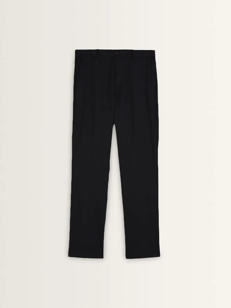 WES Formals Black Mid-Rise Slim-Fit Trousers