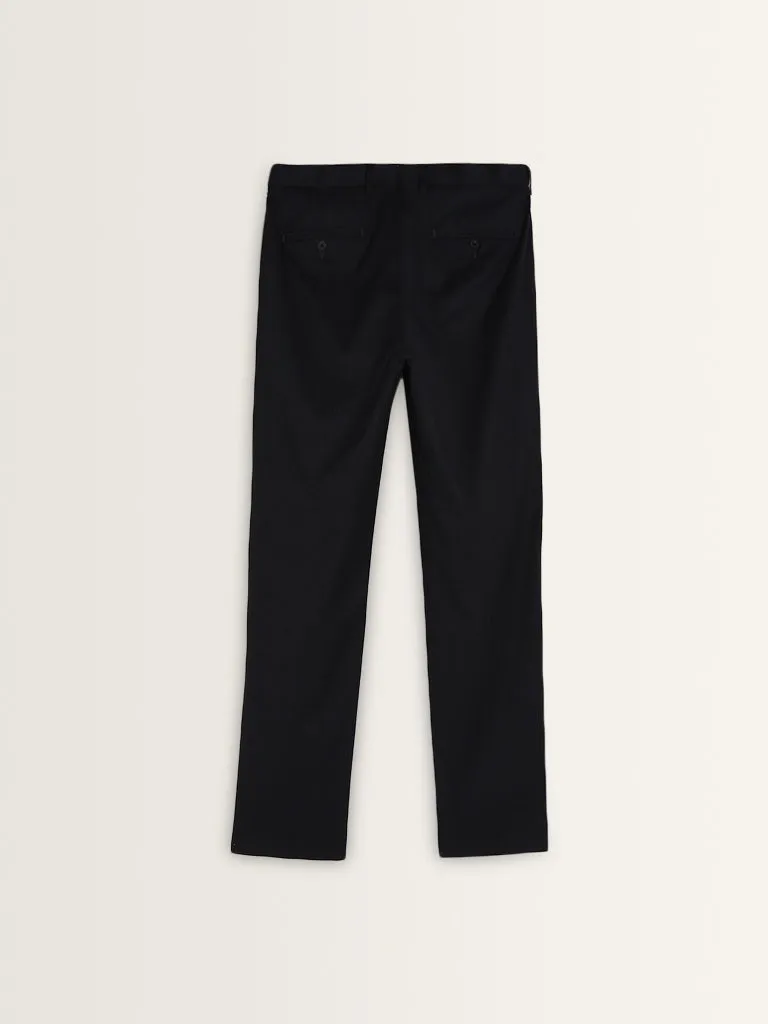 WES Formals Black Mid-Rise Slim-Fit Trousers