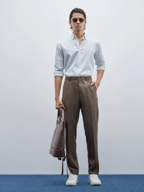 WES Formals Dark Brown Mid-Rise Relaxed-Fit Trousers